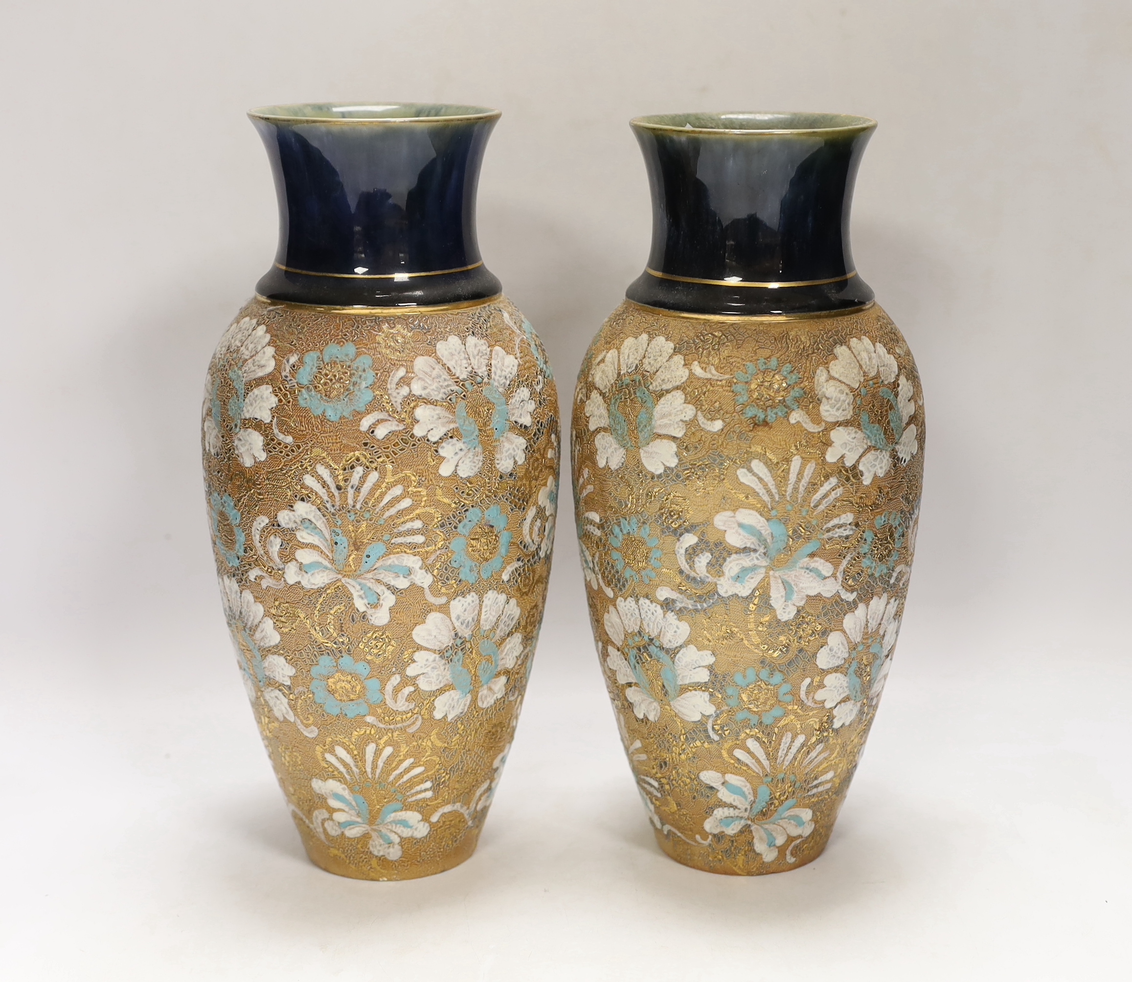 A pair of Royal Doulton Slaters stoneware vases, 28cm high